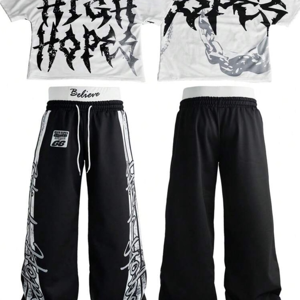 Black Graphic Kids Bottoms
